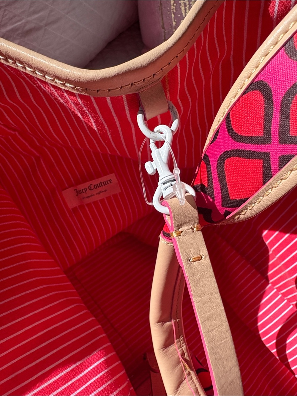 Juicy Couture Pink and Orange Large Geometric Tote with Cowhide Leather Trim - Picture 6 of 16